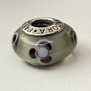 Pandora Floral Murano Glass Charm Retired Sterling Silver Threaded Core
